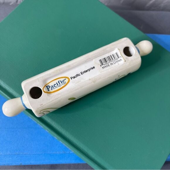 Rolling pin recipe business card holder ceramic floral - Picture 3 of 5